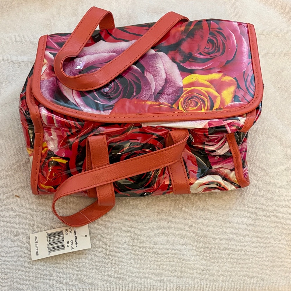 Vibrant Floral Cosmetic Bag with Red Trim